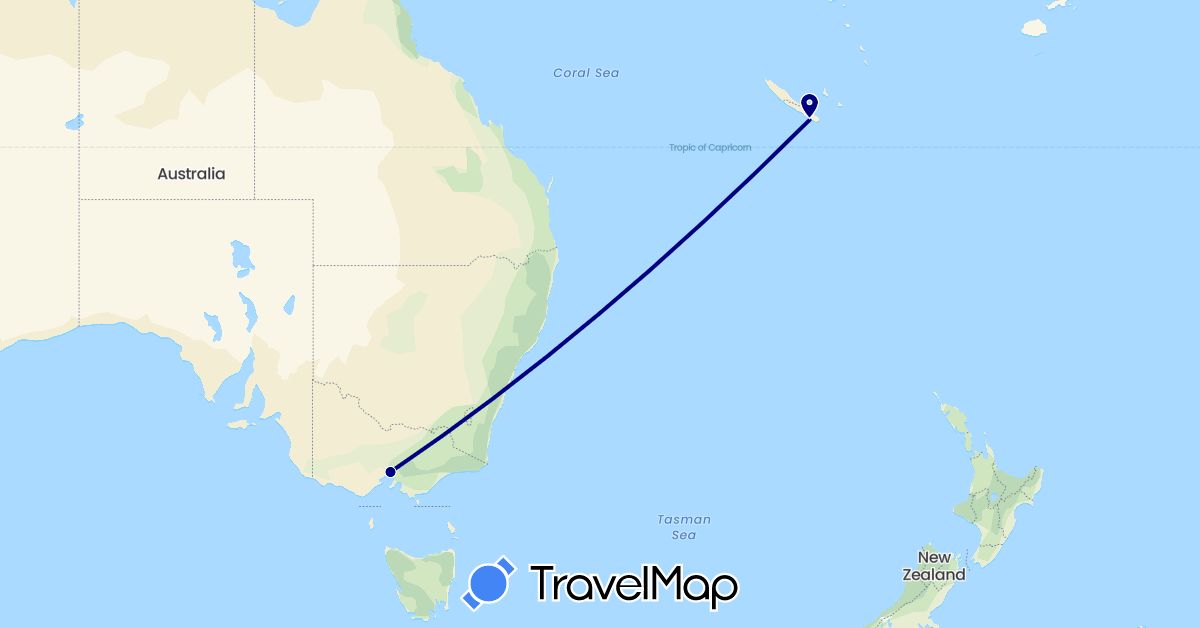 TravelMap itinerary: driving in Australia, New Caledonia (Oceania)